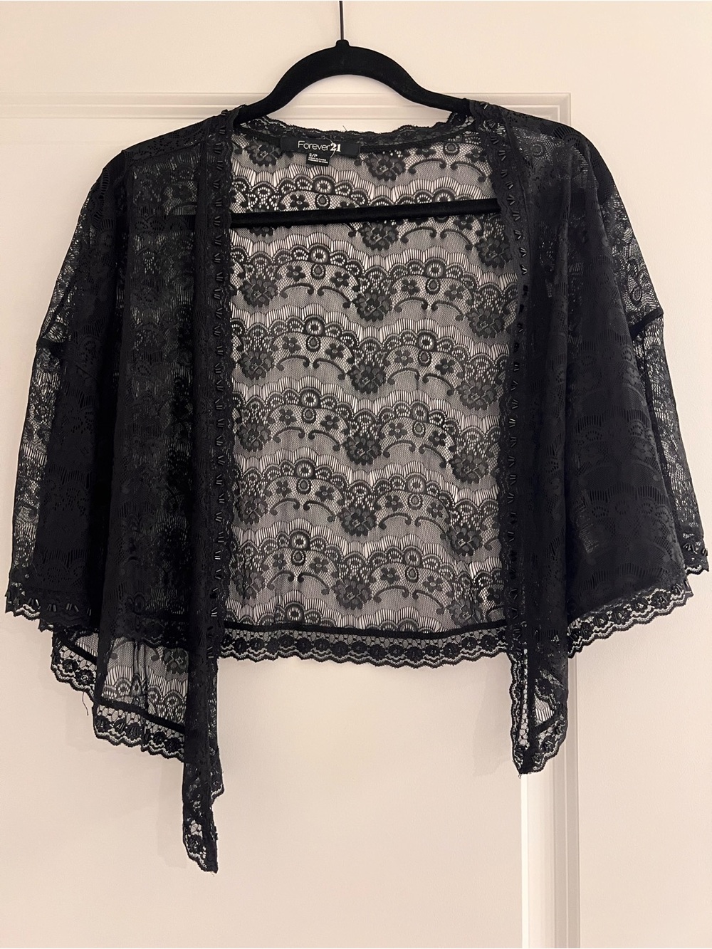 Forever 21 Black Lace Beaded Kimono Cardigan - Size Small / Petite